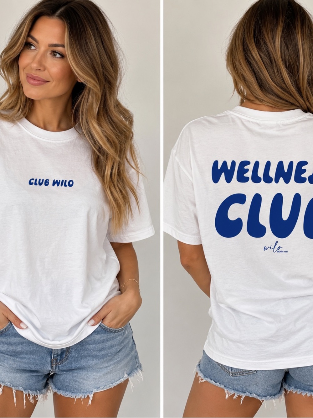 NWT Wilo The Label Wellness Club Graphic Tee White Cobalt Blue S